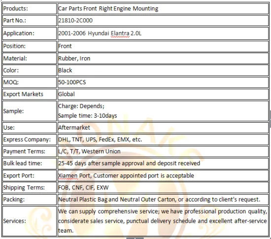 Car Parts Front Right Iron Engine Mounting for Hyundai Elantra