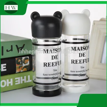 portable double wall MAISON DE REEFUR cartoon bear glass drinking juice milk water bottle mug cup