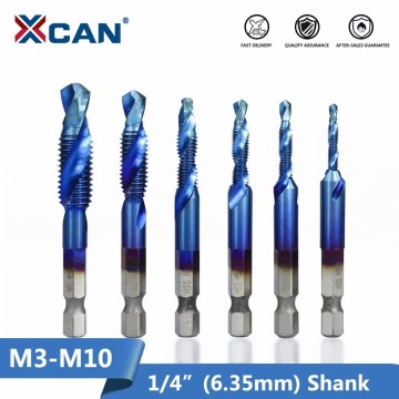 XCAN 1/4mm Shank M3-M10 HSS Thread Tap Set Metric Tap Drill Nano Blue Coated Machine Screw Tap