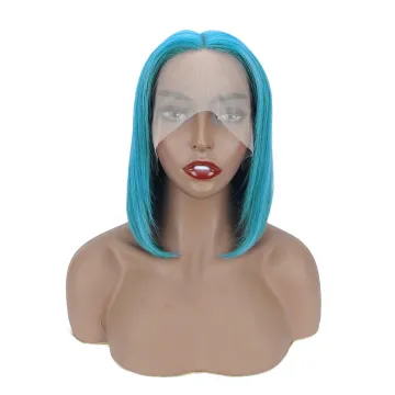 Wholesale T Part Short Bob Straight Hair Wigs for Fashion Women Silky Sky Blue Lace Front Wigs T part lace bob wigs