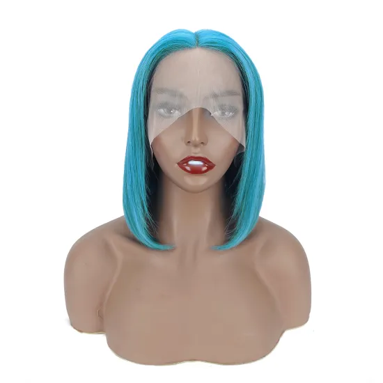 Wholesale T Part Short Bob Straight Hair Wigs for Fashion Women Silky Sky Blue Lace Front Wigs T part lace bob wigs