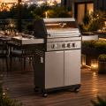 Parrilla de barbacoa de gas propano líquido de lujo con 4 quemadores, ventana de vidrio panorámica y quemador lateral integrado