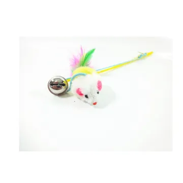 Various color available bell feather mouse toys with the cat stick
