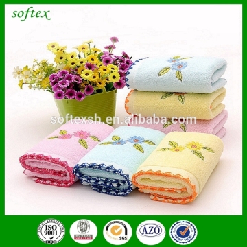 luxury flower embroidered cotton face towels 14s 34x76cm 100g