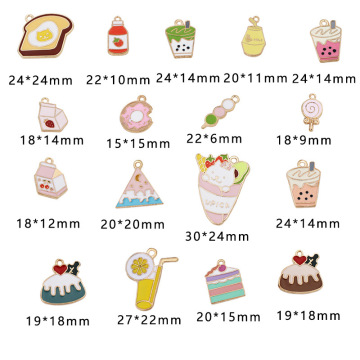 Alloy Artificial Food Cake Lollipop Charms Metallic Enamel Juice Cup DIY Decor for Handmade Key Ring Bags Embellishment Jewelry