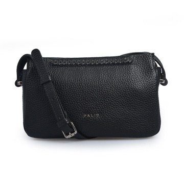 Pebbled Leather Women Leisure Black Crossbody Bolsos diarios