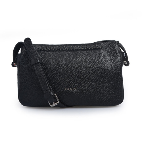 Pebbled Leather Women Leisure Black Crossbody Daily Bags