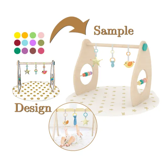 Newborn to Toddler Learning and Development: Comprehensive Wooden Toy Set Including a Fitness Frame, Play Gym, Teething Toy, and More
