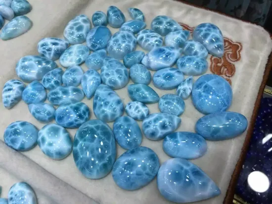Machine cut Oval shape /polished spheres /blue Natural Larimar gemstone
