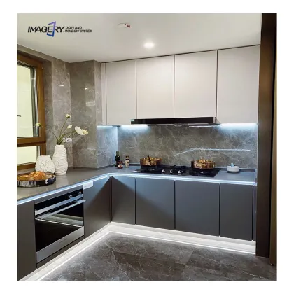 Modern Silver Kitchen Cabinets with Aluminum Profiles and Modular Hardware