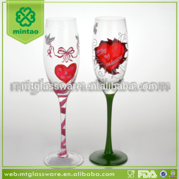 Wholesale hand painted colorful champagne flute glass for Valentine's day