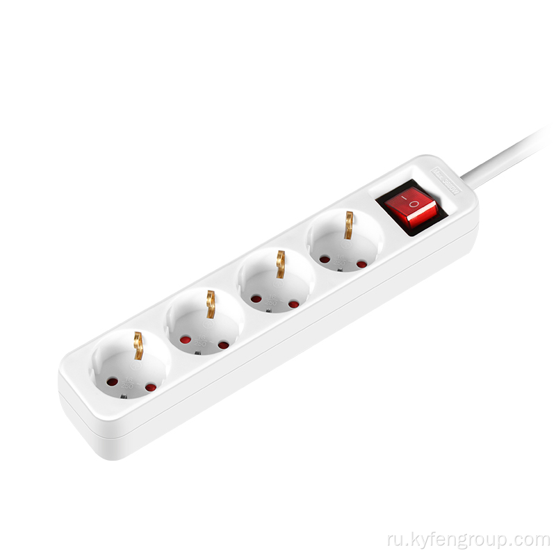 4-Outlets Germany Power Strip с выключателем света