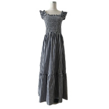 Smocked Ruffled Plaid Ruffle Hem Dress