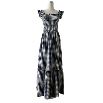 Smocked Ruffled Plaid Ruffle Hem Dress