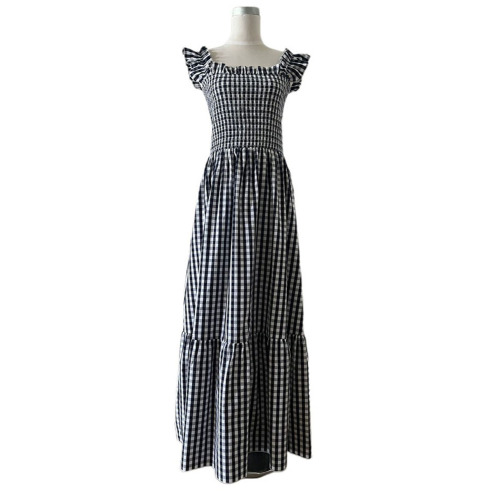 Smocked Ruffled Plaid Ruffle Hem Dress