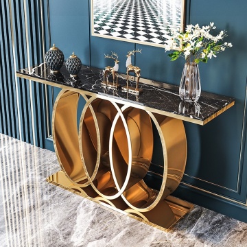 Mesa de consola de oro de lujo con acero inoxidable y tapa de mármol para sala de estar
