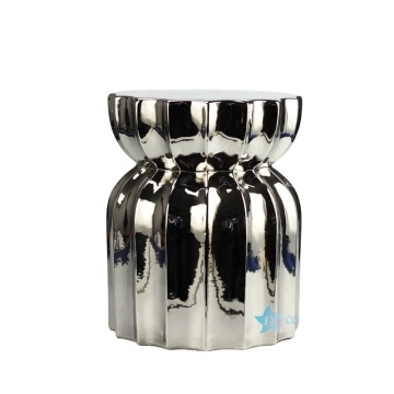 RYIR111 Silver Plated Multi-prismatic Waisted Shape Ceramic Patio Stool