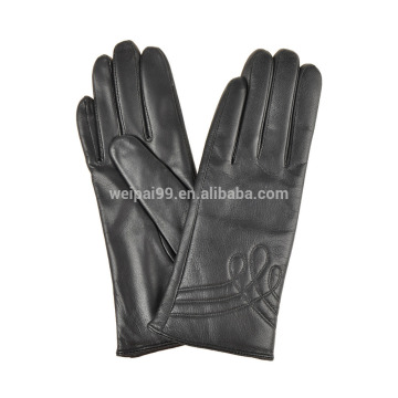 Simple design embroidery decoration lady goatskin leather gloves women leather gloves GL-EW265