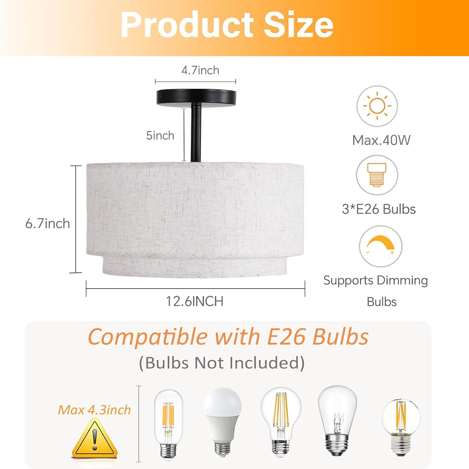 Drum fabric shade ceiling lamp (2)