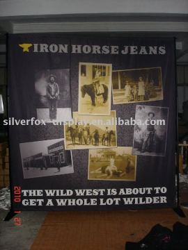 8 ft banner and poles with big format fabric Graphic