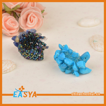 Fashion Handmade Glass Beads Turquoise Stone Elastic Rings For Girls