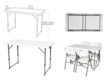2023 New Design Adjustable White Plastic Folding Table for Camping