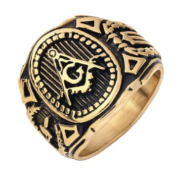 Wholesale Fashion Gold Stainless Steel Masonic Ring for Men - Master Freemason Signet Jewelry