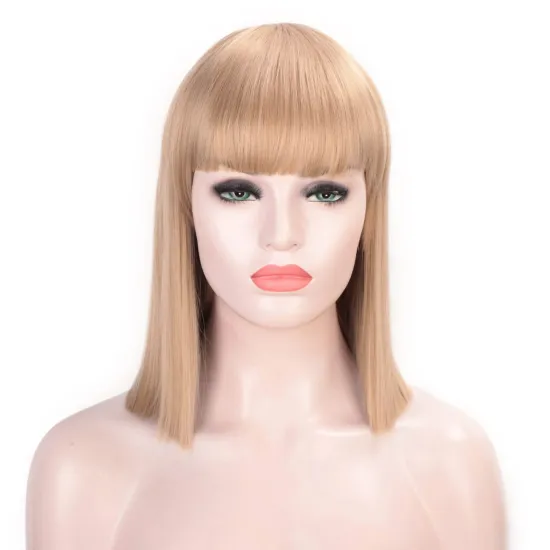 Short Bob heat resistant Synthetic Wigs with Bangs for Black Women Light Blonde Straight Shoulder Length Futura Wig for Cosplay
