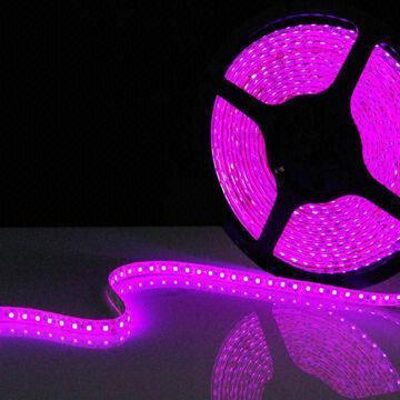 Pink Color Flexible LED Strip, 120 Pieces of 3528 SMD LEDs/Meter, Waterproof, 120 Degrees Beam Angle