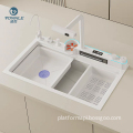 Modern Kitchen Sinks: Dolphin Honeycomb Embossed Stainless Steel with Waterfall Faucet