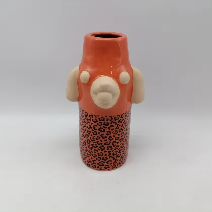 Orange Face Tall Ceramic Bud Vase (Medium)