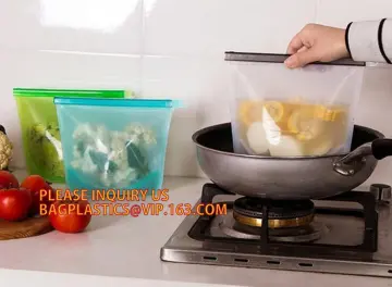 Reusable Vacuum Silicone Freezer Fresh food Bags with Ziplock, Seal reusable Wholesale clear silicone food freezer bag Kitchen S