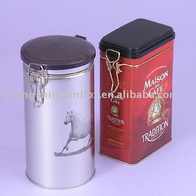 Round metal chinese tea tin with plastic lid