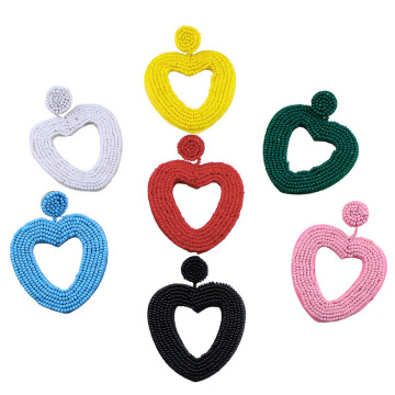 Statement Beaded Heart Hoop Earrings Fashion Bohemian Handmade Woven Glass Seed Whimsical Drop Earring Stud Jewelry Idear Gifts