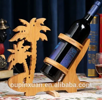 Folding coconut palm shaped Wine carrier , Promotion bamboo wine rack