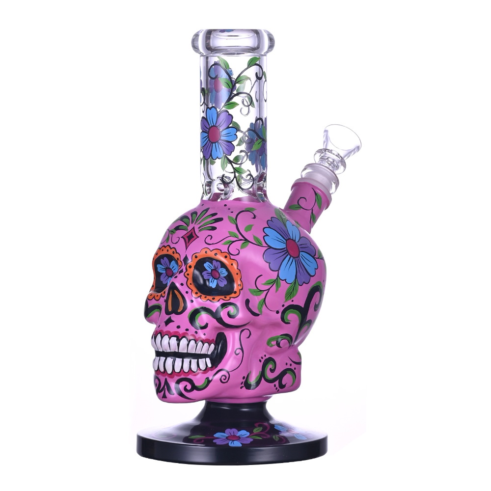 9.4 pollici di hippies lignaggio, viola scheletro in vetro bong, grazioso brong di fiori, tubo d'acqua di vetro borosilicato, caveo di vetro