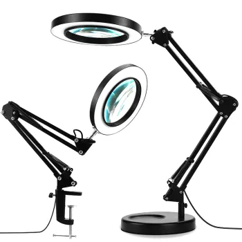 5 Diopter Real Glass Magnifier: 3 Color Modes & Stepless Dimmable Lighting with Large Base Stand