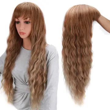 Wholesale Ombre brown cosplay wig long Loose Body Wave natural Hair wig With Bangs women cheap Fluffy Wavy Synthetic hair Wigs