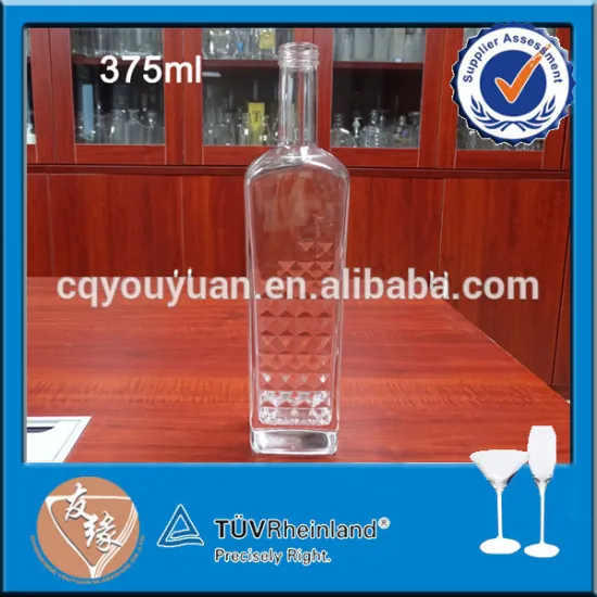 375ml spirit bottle clear rectangle glass bottle for vodka