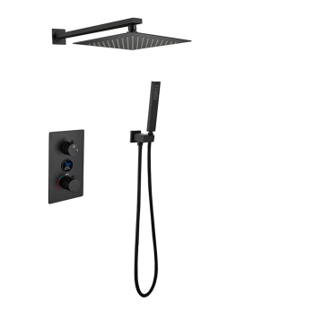 Modern Black Digital Temperature LED Display Concealed Mounted Bathroom Rainfall Waterfall Shower System Set: Luxury and Efficiency in Showering Experience