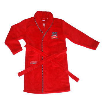 100% polyester coral fleece bathrobe with embroidery on the back