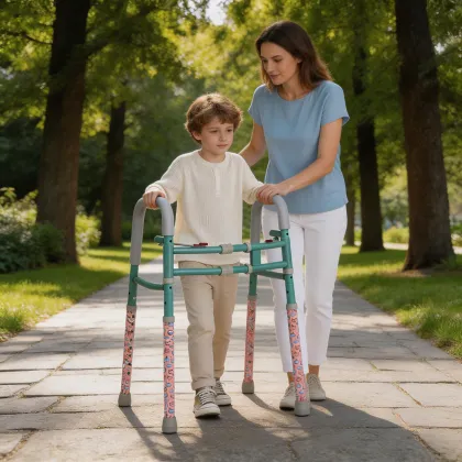 Stainless Steel Foldable Pediatric Walker in Tiffany Blue