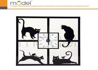 Funky Square Gift Acrylic Wall Clock Lovely With Black Cat