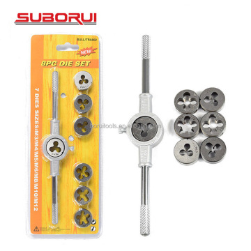SUBORUI Hss 8pcs M3-M12 Round Metric Hand Tap and Die Tool Set