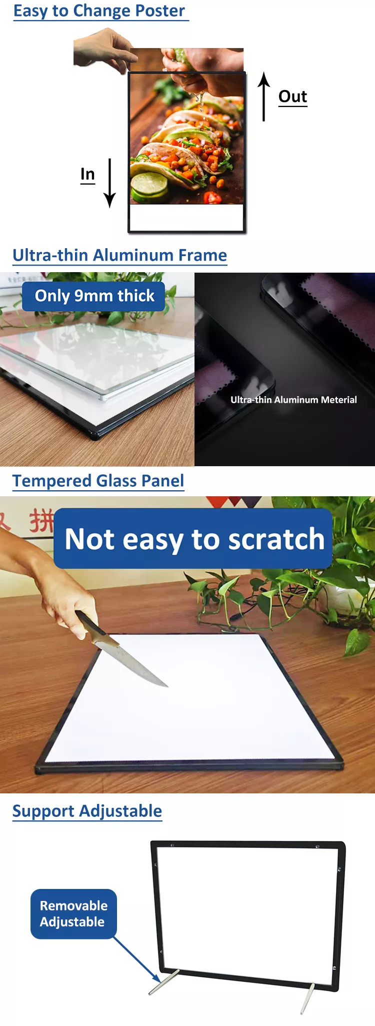 Tempered glass menu light box