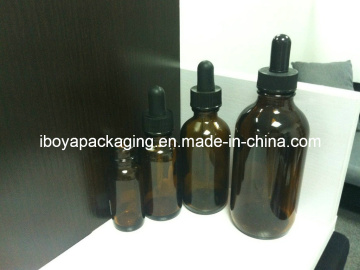 Amber Round Glass Bottle with Black Dropper