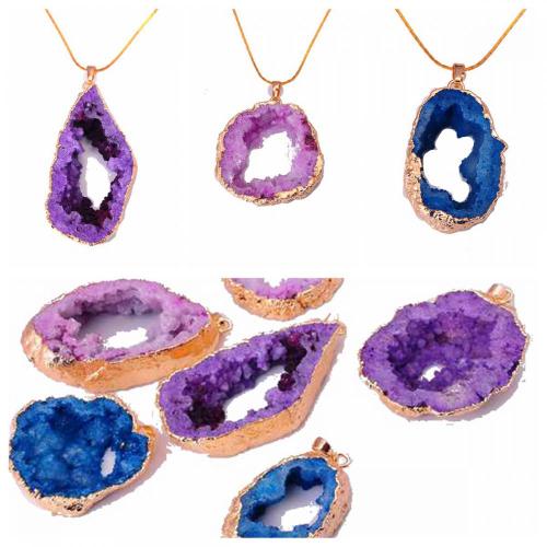 18K Golor Gemstone Crystal Druzy Pendant necklace