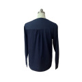 Round Neck Button Front Denim Blouse In Indigo