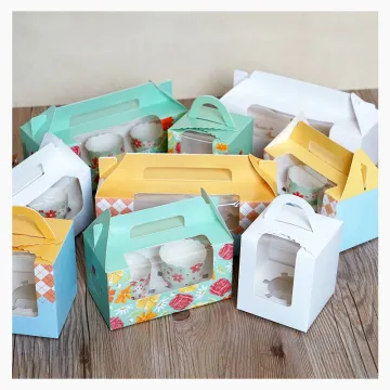 Colored cupcake bakery boxes with handle