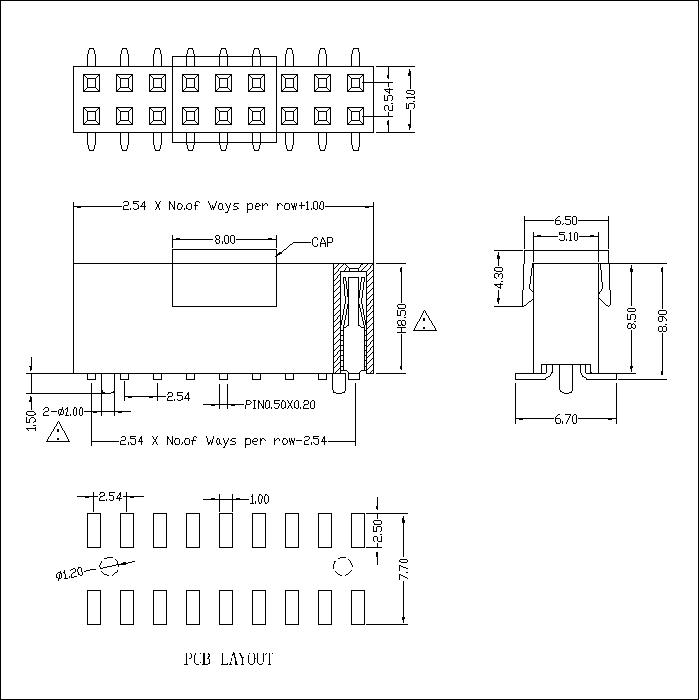 2.54 mm Female Header Dual Row SMT Type H8.5 FHEM19-XXDXXXX